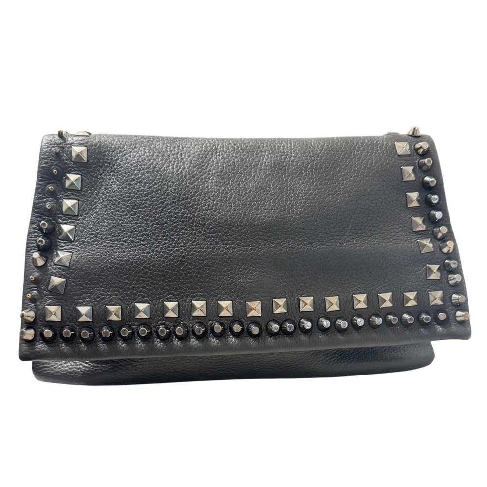 Romygold Studded Leather Clutch Women OS Black Foldover Edgy Rocker Bag